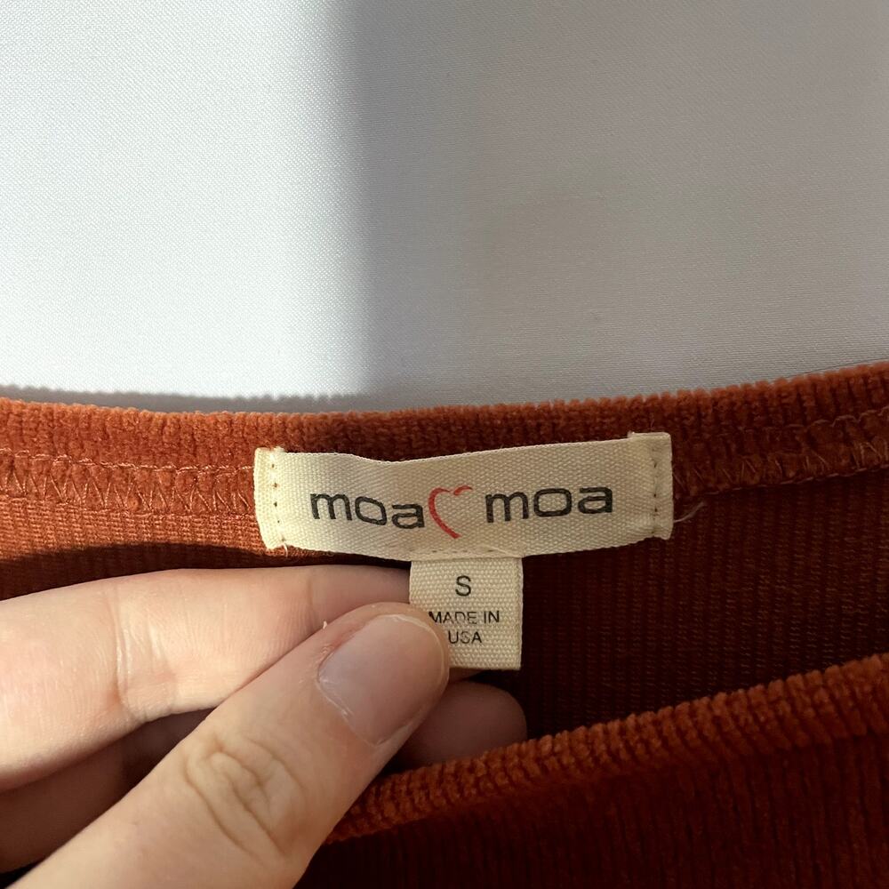 Moa Moa S deep orange corduroy minidress tiered skirt square neck long sleeves - Picture 4 of 7